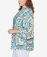 Plus Size Seaside Silky Gauze Patchwork Button Front Top