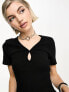 Noisy May ribbed keyhole detail top in black