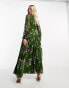 ASOS DESIGN Maternity button through pintuck maxi dress in green floral print