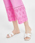 ფოტო #4 პროდუქტის Women's 100% Linen Eyelet-Trim Pull-On Pants, Created for Macy's