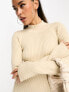 Фото #3 товара Pretty Lavish high neck ribbed knit midaxi dress in beige
