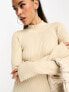 Pretty Lavish high neck ribbed knit midaxi dress in beige