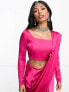 Фото #2 товара Kanya London tie back long sleeve crop top in magenta pink satin