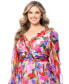 Plus Size Printed Pleated Long-Sleeve Gown