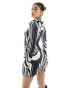 Murci longline button through extended cuff shirt co-ord in abstract mono print