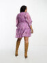 Фото #4 товара ASOS DESIGN Curve lace trim plunge batwing mini dress with pep hem in lilac floral dobby