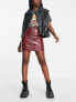 Фото #1 товара ASOS DESIGN cracked faux leather western mini skirt in burgundy