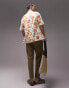 Фото #3 товара Topman short sleeve relaxed revere handdrawn abstract shirt in ecru and orange