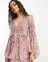 ASOS DESIGN Petite soft midi dress with button front and trailing floral embellishment in blush