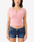 ფოტო #6 პროდუქტის Women's Short Sleeve Hook and Eye Rib Baby Tee