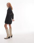 Topshop broderie western belted mini shirt dress in black Черный, 34 - фото #2