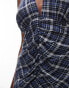 Topshop halterneck ruched front textured maxi dress in blue check