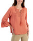 Фото #1 товара Women's Lace-Trim Bell-Sleeve Woven Top, Created for Macy's