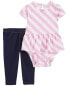Фото #9 товара Baby 2-Piece Striped Peplum Bodysuit Pant Set 24M