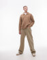 Topman – Locker geschnittener Pullover in Hellbeige mit offenem Kragen