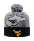 Фото #1 товара Men's Navy West Virginia Mountaineers Line Up Cuffed Knit Hat with Pom