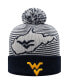 ფოტო #1 პროდუქტის Men's Navy West Virginia Mountaineers Line Up Cuffed Knit Hat with Pom