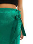 Flounce London Petite satin wrap midaxi skirt in emerald green 34 - фото #7