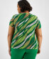 Plus Size Abstract-Print Mesh Short-Sleeve Top, Created for Macy's