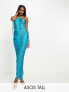 Фото #1 товара ASOS DESIGN Tall fringe drape halter maxi dress in teal