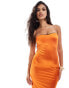 Фото #3 товара ASOS DESIGN stretch satin bodycon midi dress with picot trim in bright orange