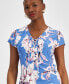 Petite Floral-Print Lace-Up-Neck Top, Created for Macy's