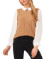 Women's Sweater-Vest Blouson-Sleeve Collared Blouse