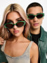 Фото #1 товара AJ Morgan slim rectangular festival sunglasses in green with gold trims