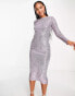 Фото #4 товара ASOS DESIGN embellished sequin pencil midi dress in purple