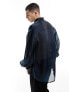 ASOS DESIGN oversized shirt with blouson sleeve in two tone organza in blue Two Tone Black, M - фото #8