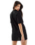 Kaiia crochet polo shirt mini dress in black