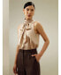 Women's Sleeveless Tie-Neck Silk Blouse