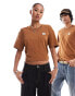 Фото #4 товара Lee unisex workwear label logo t-shirt relaxed fit in brown