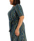 Plus Size Abstract-Print Belted Elbow-Sleeve Dress