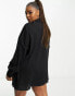 ASOS DESIGN Curve cotton crinkle beach shirt cover-up in black