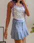 Фото #8 товара Labelrail x Pose and Repeat pleated mini skirt in washed denim with pastel organza scarf belt
