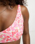 Hollister ribbed floral print co-ord bikini top in white and pink floral