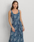 Women's Floral Belted Crepe Sleeveless Dress