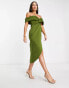 Фото #8 товара ASOS DESIGN Tall off shoulder twist front midi dress olive