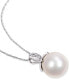 Фото #3 товара Macy's cultured Freshwater Pearl (11mm) & Diamond (1/10 ct. t.w.) 17" Pendant Necklace in 10k White Gold
