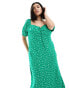 Forever New Curve puff sleeve midi dress in green ditsy floral