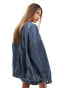 Фото #4 товара ASOS Weekend Collective denim bomber jacket with logo in mid blue wash