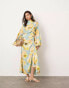 ASOS EDITION satin volume blouson sleeve satin midi dress in large floral print