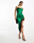 Фото #4 товара NaaNaa satin cowl neck midi dress with asymmetric lace hem in green