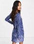 Фото #2 товара ASOS DESIGN long sleeve shift mini dress in plisse sequin in blue