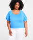 Trendy Plus Size Scoop-Neck Puff-Sleeve Top, Created for Macy's Регата, 1X - фото #1