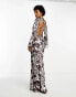 Day 6 flared sleeve low back maxi dress in chocolate animal print 40 - фото #2