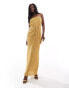 Фото #1 товара River Island plisse bandeau maxi dress in gold