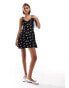 Brave Soul floral print flare mini dress with tie straps in black