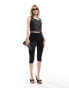 Lioness leather look square neck button through top in black